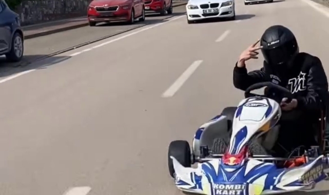 Bursa'da go kart sürücüsü yolu şaşırınca trafiğe çıkıp drift attı