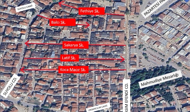İnegöl'de 2 mahallede 5 sokakta tek yön uygulaması başladı