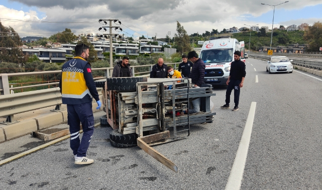 Aydın’da devrilen forkliftin altında kalan işçi yaralandı