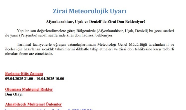 Denizli’de bu gece zirai don bekleniyor