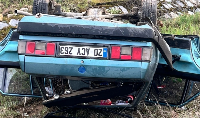 Denizli’de otomobil şarampole yuvarlandı: 2 yaralı