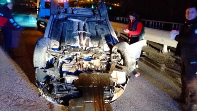 Zonguldak'ta otomobil köprü üzerinde takla attı!