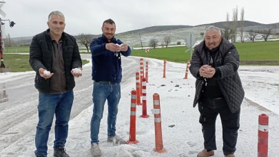 Tokat’ta etkili olan dolu yağışı araziyi beyaza bürüdü