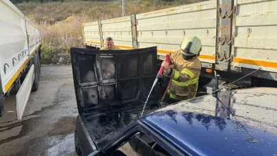Erdek'te park halindeki otomobilde yangın paniği