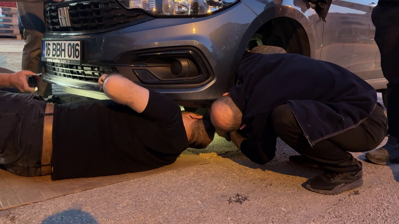 Bursa'da otomobilin motoruna giren kedi kurtarıldı