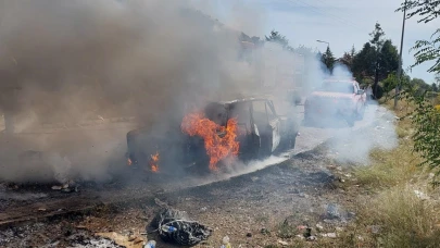 Aydın’da otomobil alev alev yandı
