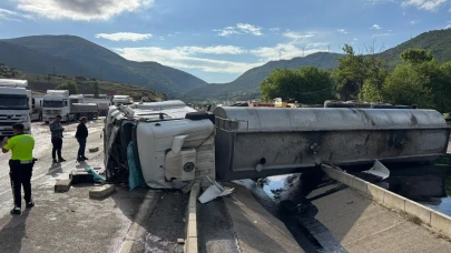 Osmaniye’de petrol yüklü tanker devrildi