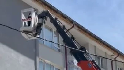 İpe takılarak mahsur kalan kuş, itfaiye ekiplerince kurtarıldı