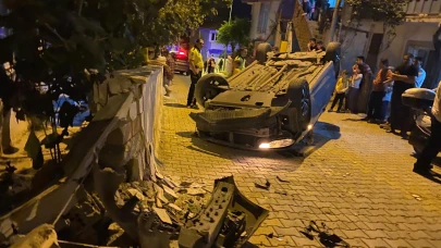 Tokat’ta kontrolden çıkan otomobil evin duvarına çarparak takla attı