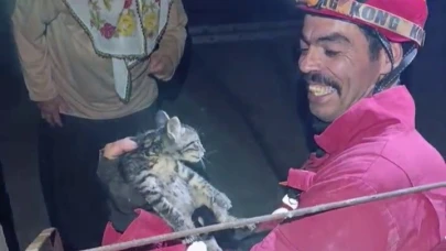 Yavru kedi kurtarıldı, yaşlı kadının mutluluğu dikkat çekti