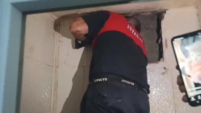 Havalandırma boşluğunda mahsur kalan yavru kedi kurtarıldı