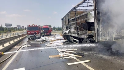 Antalya’da kaza yapan tır alev alev yandı