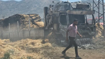 Saman yüklü tır çıkan yangında kül oldu