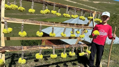 Yaylada çiçek satarak harçlıklarını kazanıyorlar