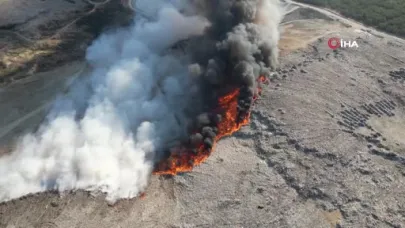 Silivri’de katı atık tesisindeki yangın havadan görüntülendi