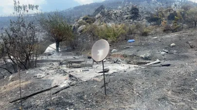Yanan dağ evinden geriye çanak anten ile soba kaldı!