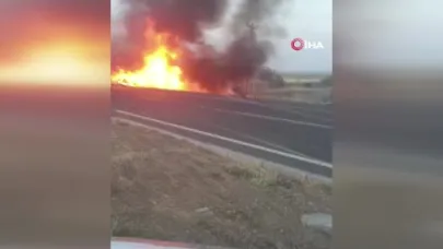 Şarampole devrilen tır alev topuna döndü