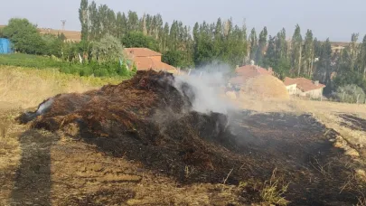 Tarlada çıkan yangın 300 balyayı kül etti