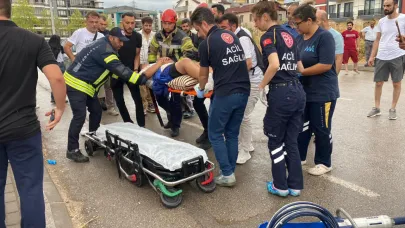 Bisikletten düşen çocuğun bacağına direksiyon saplandı