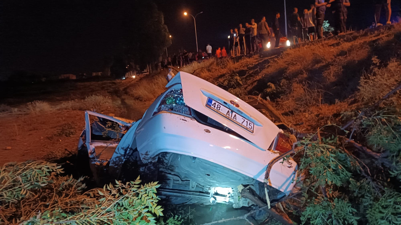 Tarlaya uçan otomobil hurdaya döndü