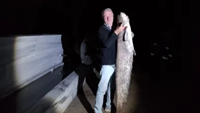 Amatör balıkçının oltasında 40 kiloluk yayın balığı görüldü