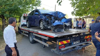 Direksiyon hakimiyetini kaybeden otomobil ağaca çarptı