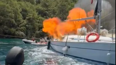 Tekne denizin ortasında alev topuna döndü