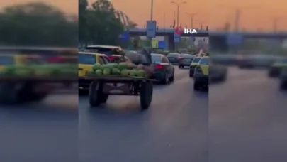 Şam’da karpuz yüklü at arabası trafiği birbirine kattı