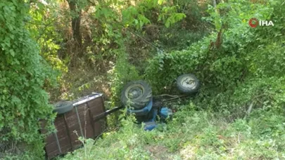 İnegöl'de traktör şarampole yuvarlandı: 1 ağır yaralı